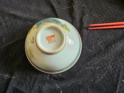 Rare Vintage Chinese Jingdezhen Hand painted Dishes Mountain by Water with chop sticks - 8 piece set