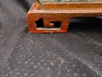 Oval Chinese Cork Art Hand Carved Diorama - Pagodas, Cranes, Trees hand carved