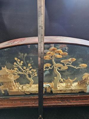 Oval Chinese Cork Art Hand Carved Diorama - Pagodas, Cranes, Trees hand carved