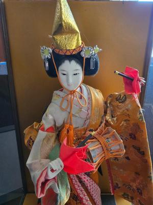 Vintage Japanese Dojyoji Temple Geisha doll in glass case