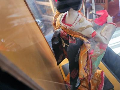 Vintage Japanese Dojyoji Temple Geisha doll in glass case