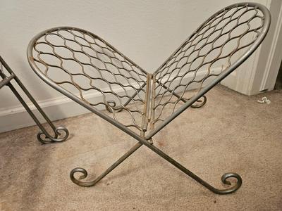 Small metal stool with two matching folding racks