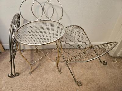 Small metal stool with two matching folding racks