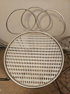 Small metal stool with two matching folding racks