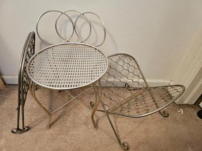 Small metal stool with two matching folding racks