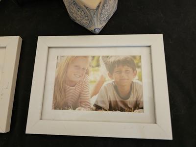 Collection of picture frames with small household decor / Ginger jar and Asian themed cup & saucer