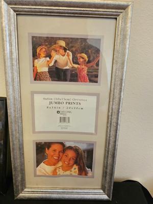 Collection of picture frames with small household decor / Ginger jar and Asian themed cup & saucer