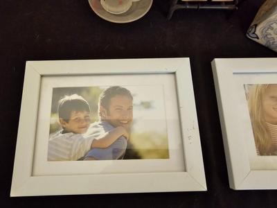 Collection of picture frames with small household decor / Ginger jar and Asian themed cup & saucer