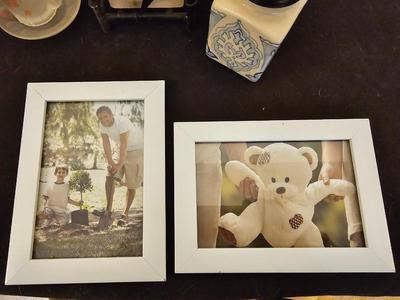 Collection of picture frames with small household decor / Ginger jar and Asian themed cup & saucer