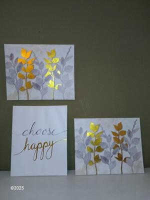 Three-piece canvass wall art with wood frames Choose Happy!