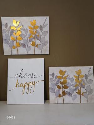Three-piece canvass wall art with wood frames Choose Happy!