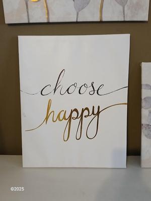 Three-piece canvass wall art with wood frames Choose Happy!