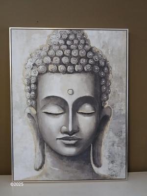 Large wood framed art on Canvas - Wall Art Zen Buddha statue - Catherine Malandrino