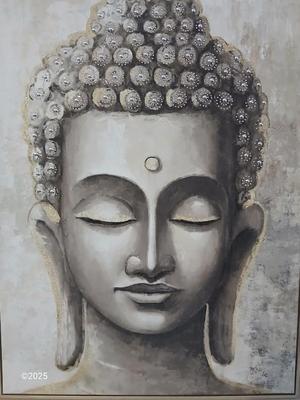 Large wood framed art on Canvas - Wall Art Zen Buddha statue - Catherine Malandrino