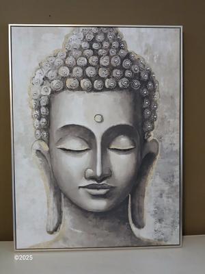Large wood framed art on Canvas - Wall Art Zen Buddha statue - Catherine Malandrino