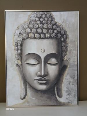 Large wood framed art on Canvas - Wall Art Zen Buddha statue - Catherine Malandrino
