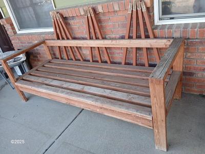 Large wooden patio bench