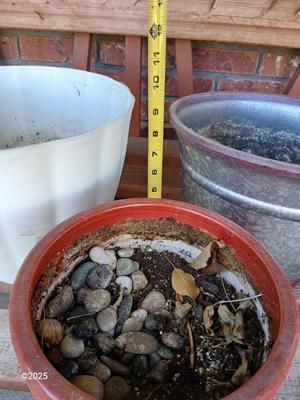 Three planters / flowerpots with a hose watering attachment