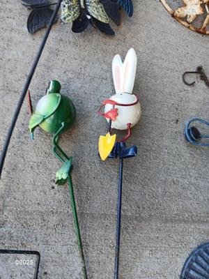 Small Yard / garden art - Frogs - cast iron cross - and more