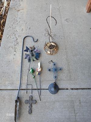 Small Yard / garden art - Frogs - cast iron cross - and more
