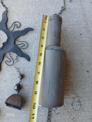 Two wind chimes - Mr. sun and bottle - with cast iron leaf door knocker