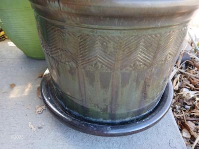 Green glazed ceramic planter / flowerpot with basin