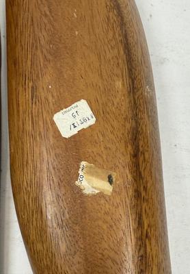 Mid Century Pair of Carved Wooden "Monkey Pod" hors d'oeuvre tray with small wooden handle picks