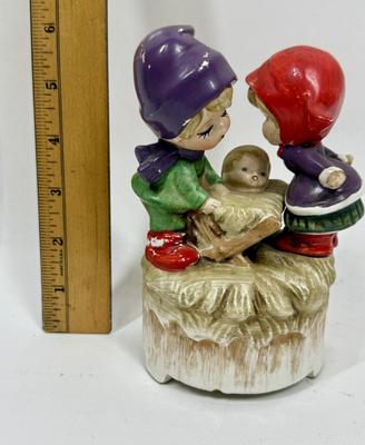 Vintage Baby Jesus & Children Mary and Joseph Figurine Music Box Shell