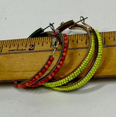 Retro Hoop Earrings bright orange lime green pierced ears