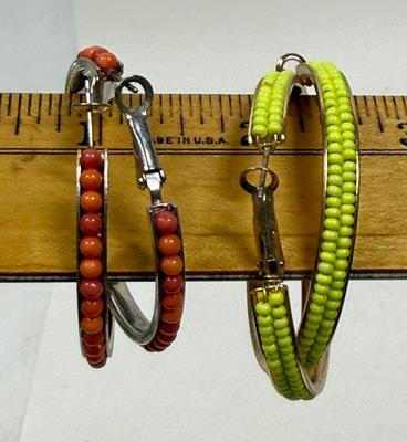 Retro Hoop Earrings bright orange lime green pierced ears