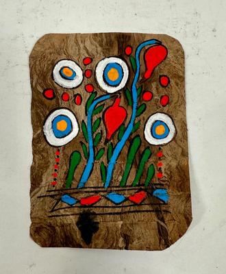 Vintage Mexican Folk Art Amate Bark neon painting