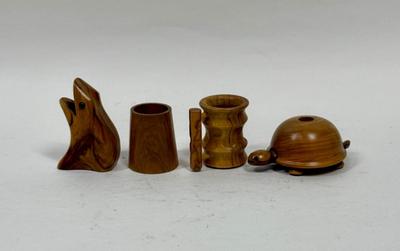 Mid Century Carved wood Cocktail Forks or Picks Container Holder hors d'oeuvres Charcuterie