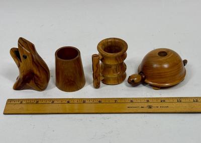 Mid Century Carved wood Cocktail Forks or Picks Container Holder hors d'oeuvres Charcuterie