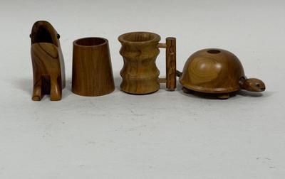 Mid Century Carved wood Cocktail Forks or Picks Container Holder hors d'oeuvres Charcuterie