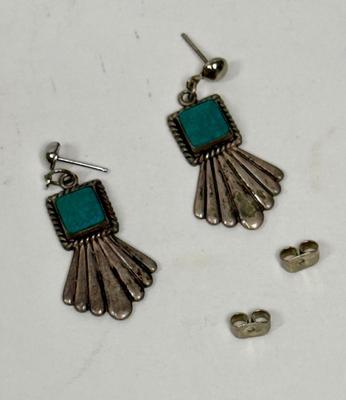 Vintage Earrings silver tone with turquoise stones pierced ears