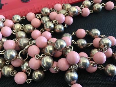 Gold Metal Ball With Pink Beads Vintage Necklace