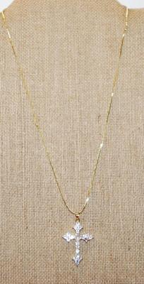 All Glitter Pointed Ends Cross PENDANT (1½" x ¾") on a Gold Tone Necklace Chain 17" L