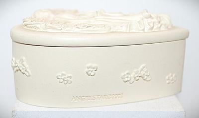 Marked "Angel Star ©2002" -- All White Angel "Heart Shaped" Jewelry "Wishing Box" Trinket Box with Embossed...