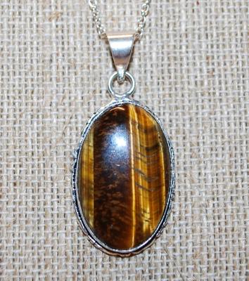 Large Oval Tiger Eye PENDANT (2" x 1") on an Adjustable Necklace Chain 14"-18" L