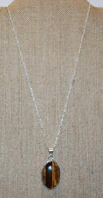 Large Oval Tiger Eye PENDANT (2" x 1") on an Adjustable Necklace Chain 14"-18" L