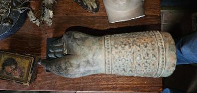 Vintage Bronze Thai Hand of Buddha on stand