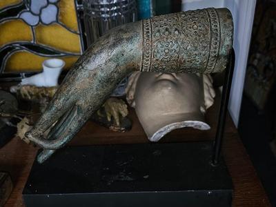 Vintage Bronze Thai Hand of Buddha on stand