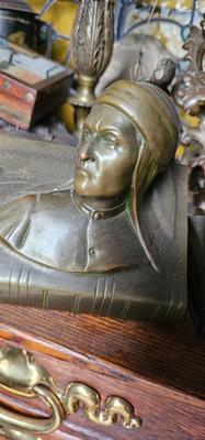 Pair early 20c Bronze bookends of busts of Dante and Beatrice