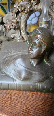 Pair early 20c Bronze bookends of busts of Dante and Beatrice