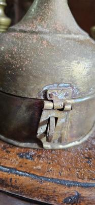 Five pieces of brass, two sets of candlesticks. Trinket Box (Betel Nut Box)!