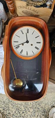 Ernest White Wall Clock Walnut, glass, brass c. 1982 with key!
