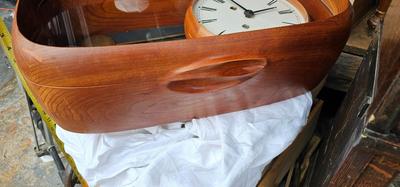 Ernest White Wall Clock Walnut, glass, brass c. 1982 with key!