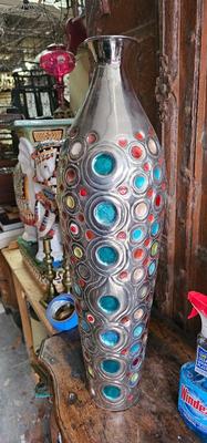 Tall Vintage MCM Polished Aluminum Vase 26" tall
