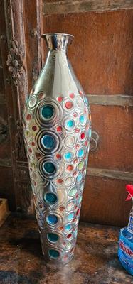 Tall Vintage MCM Polished Aluminum Vase 26" tall