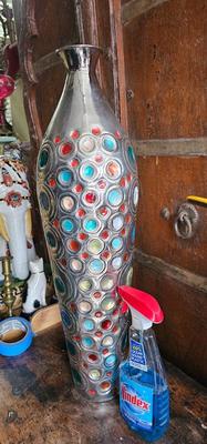Tall Vintage MCM Polished Aluminum Vase 26" tall